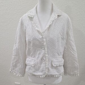 Willi Smith Ivory Lace Blazer with Ruffle Details